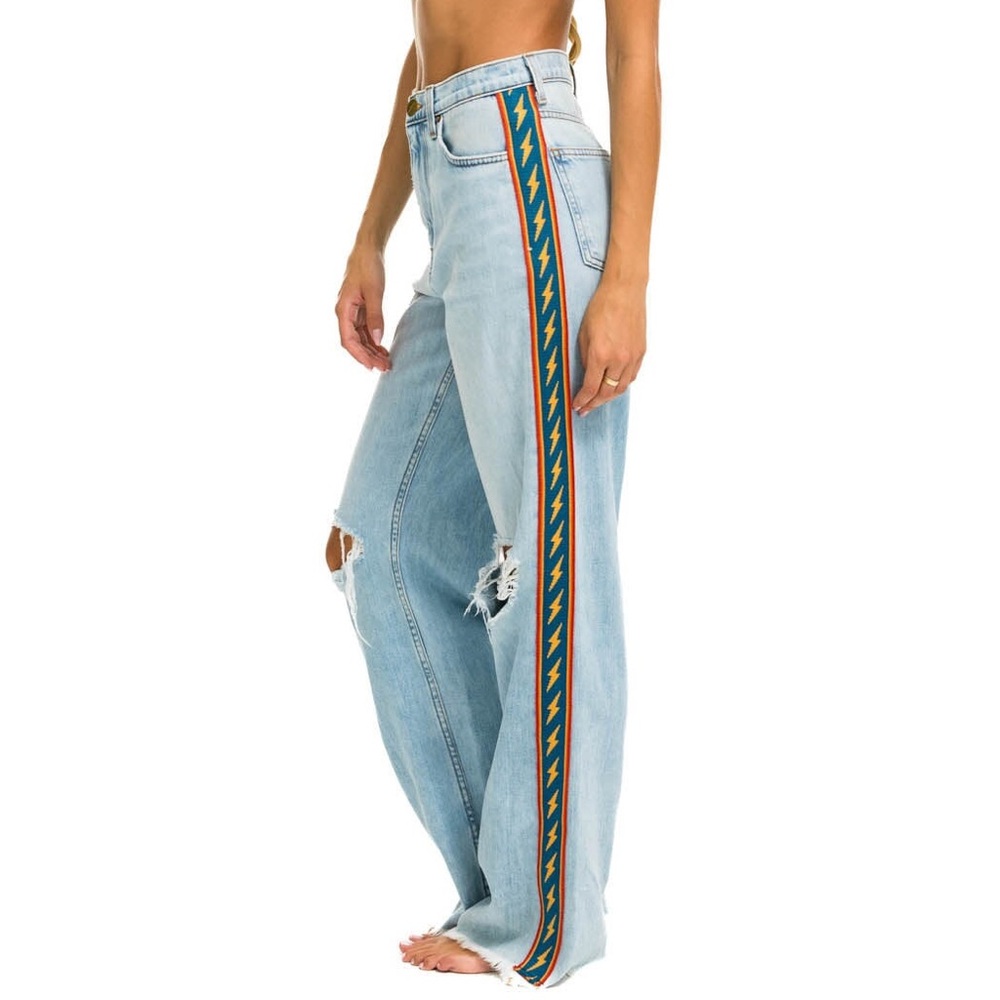 Aviator Nation Light Blue Distressed Wide Leg Jeans - Picture 3 of 13